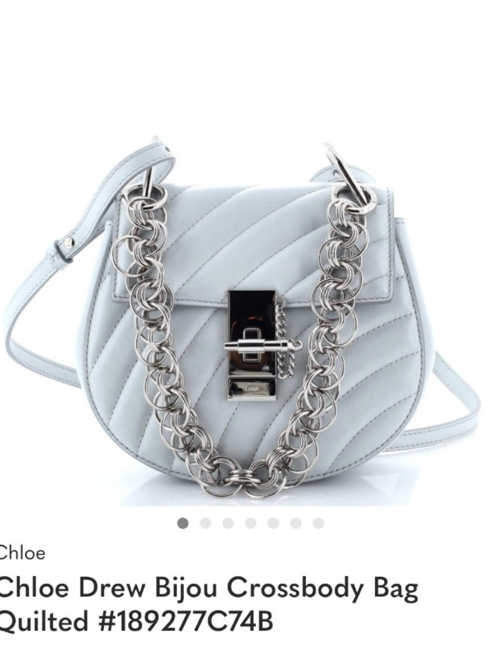 Chloe Drew Bijou Quilted Crossbody Bag in Pale Blue with Silver Hardware